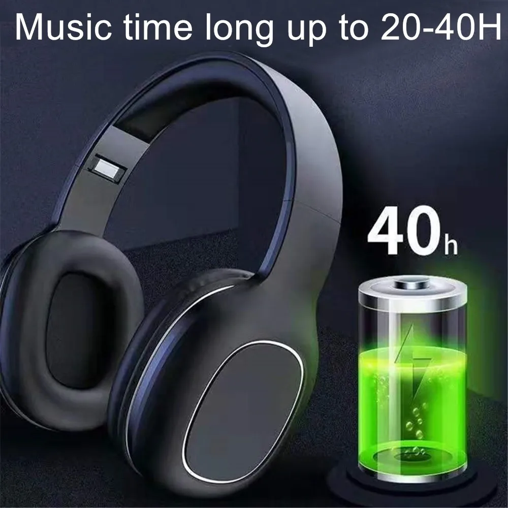 20-40 Hours Playback True Wireless Earphones Fold Bluetooth Headphone Bass Big Earmuff Headset with Microphone Full Pack Helmet