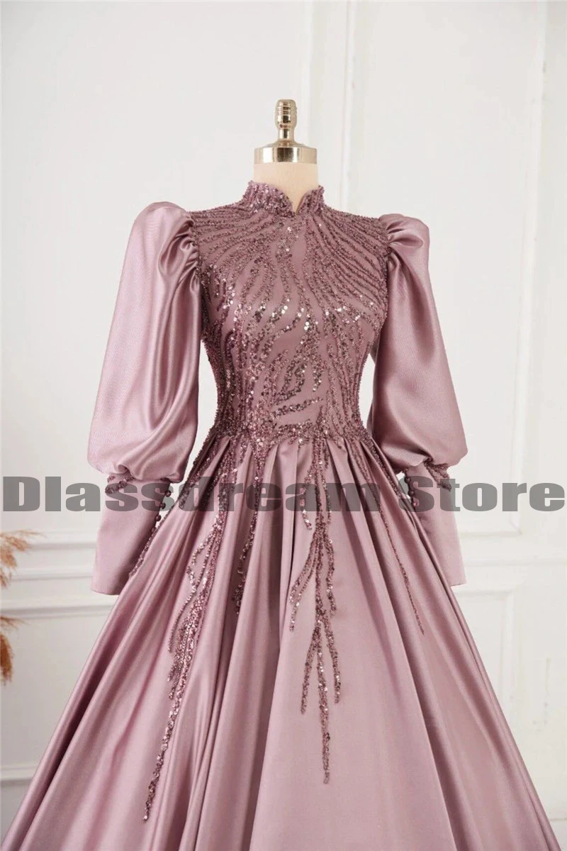 2023 Women\'s Elegant Evening Dresses Muslim Princess Satin A-Line Lace Applique Prom Gowns Bridesmaid Welcome Guest вечернее пла