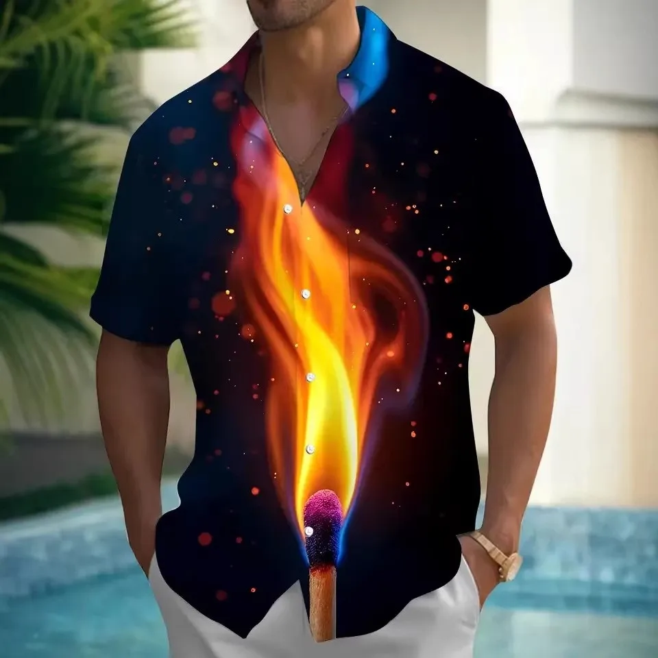 

2026 Amazon cross-border 3D printing leaf pattern shirt Fashion lapel shirt Men's casual button-down shirt