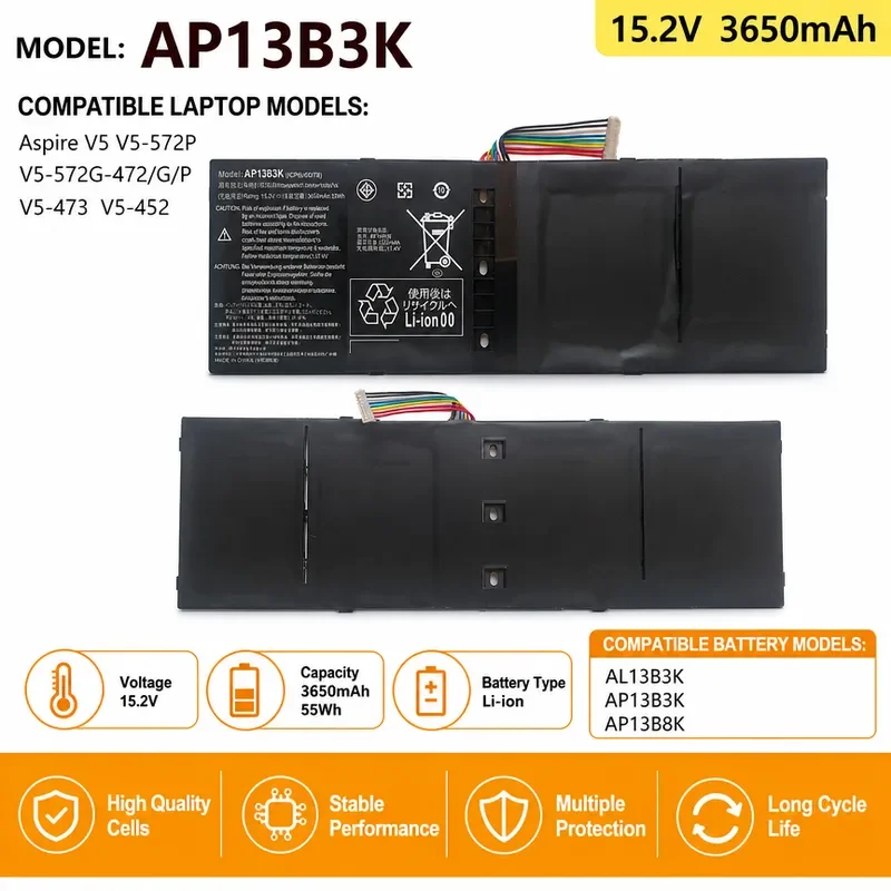 Applicable to Acer V5-452G/472G/473G/552G/572G/573 AP13B3K notebook battery
