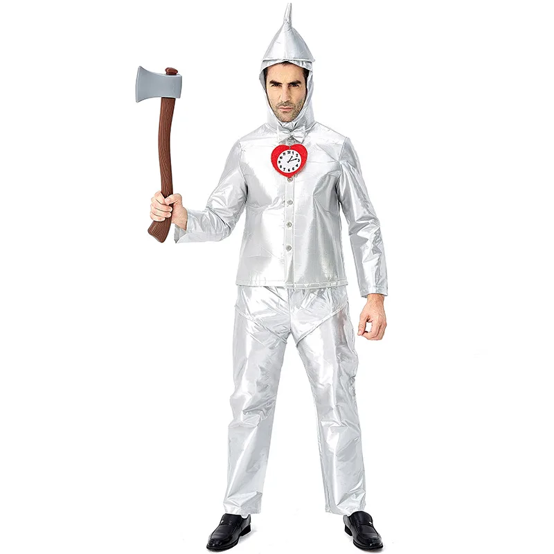 Costumi di Halloween 2020 The Tin Man Man Cosplay vestiti impermeabili con copricapo copriscarpe Costume Hickory argenteo