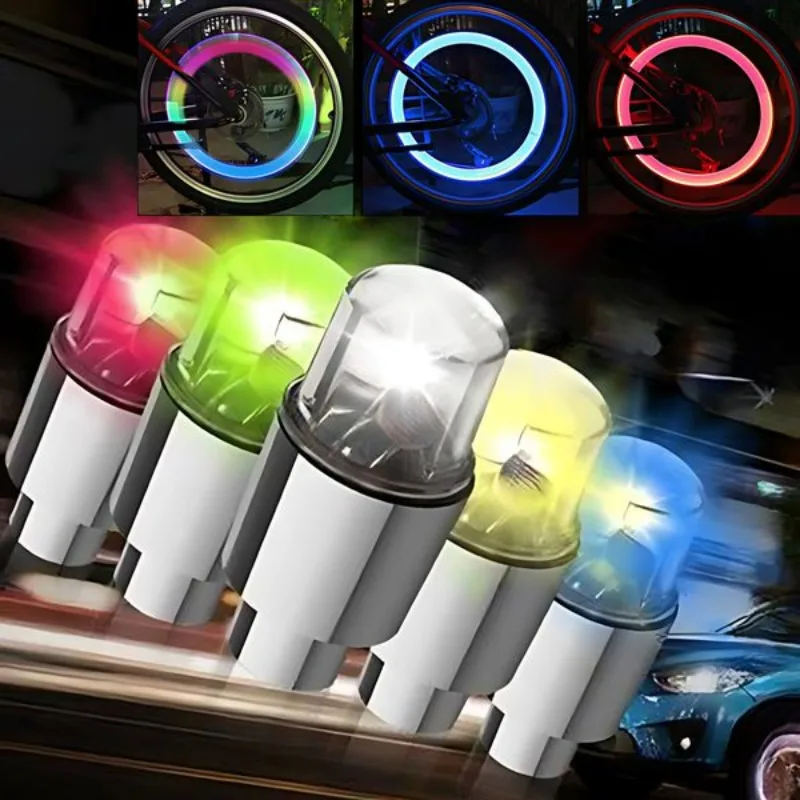 TCYATO Car  Light Bicycle LED Tire Lights Universal Car Neon Lamp Valve Cover Lights Tire Colorful Flashing Bulb Decoration