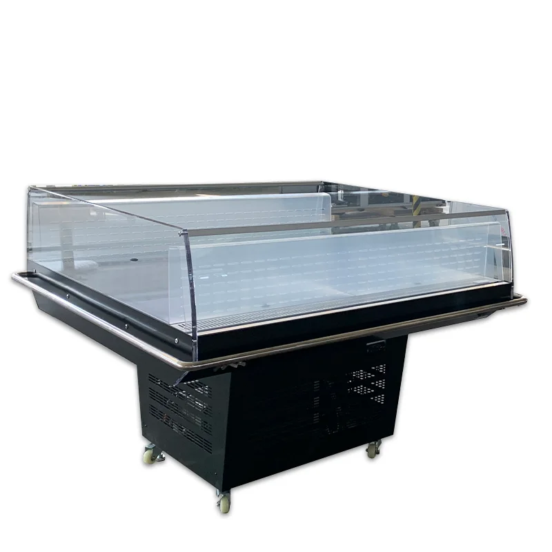 Customized Supermarket 4 Side Glass Display Refrigerator Promotion Cabinet Top Open Chiller