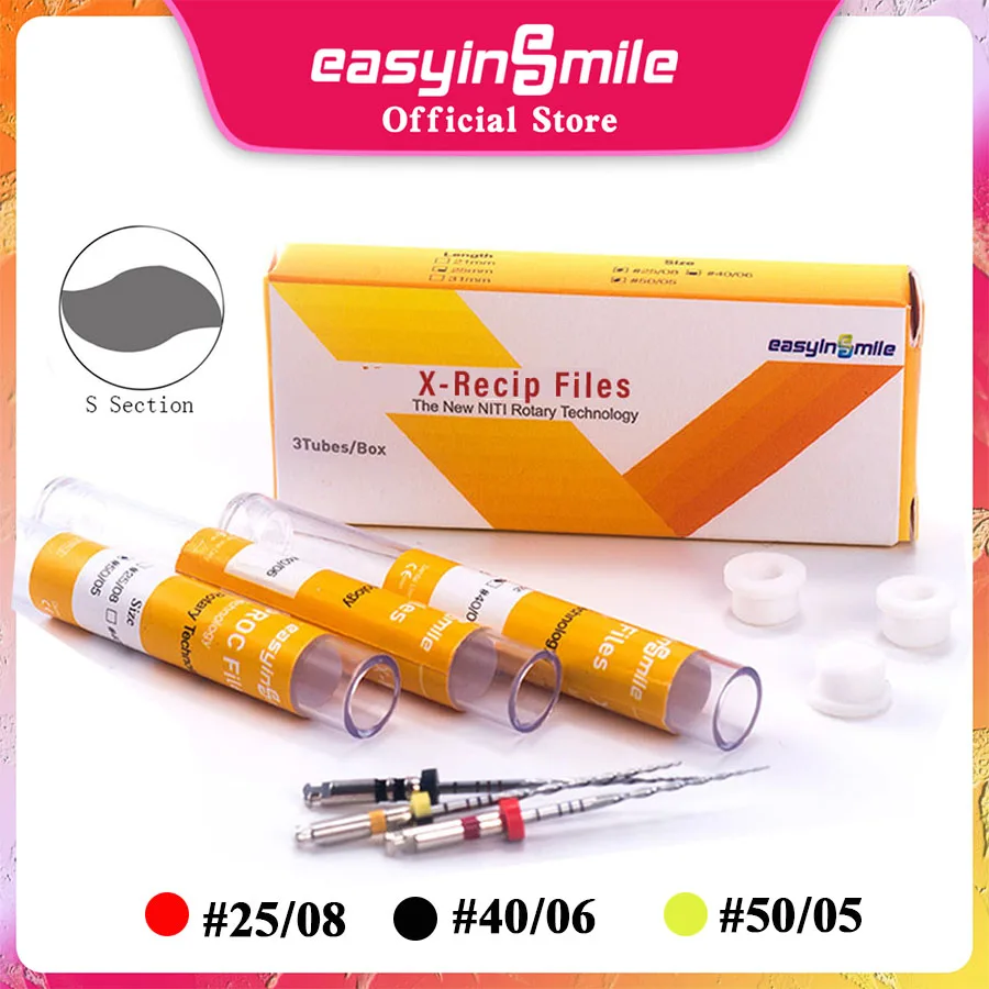 Easyinsmile 3Pcs Dental Reciprocating Rotary Files Reciprocation One Files Endo NITI File NITI X-RECIP S Cross Section Tips