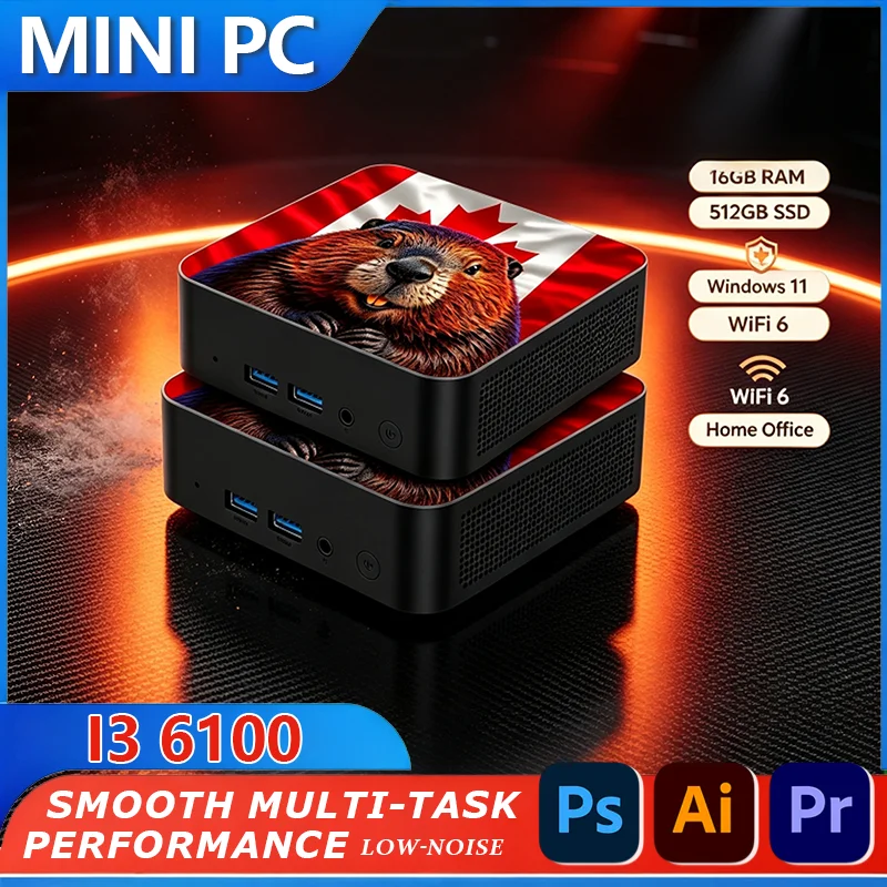 2026 New Intel Core i3 6100 Compact Mini PC 16GB DDR4 2TB SSD 4K HD WiFi6 BT5.2 Canada Flag Multi Shell For Study view 2