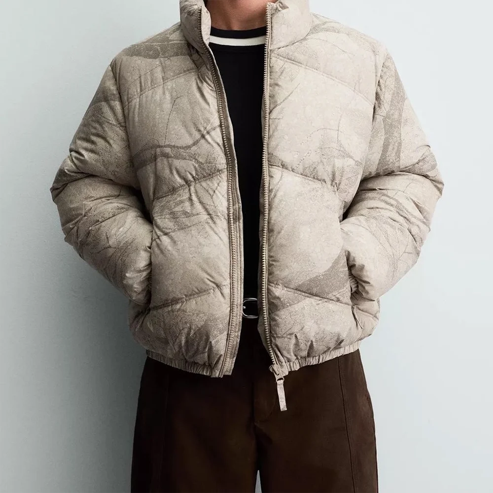 

2025 зимняя новая мужская хлопковая куртка с воротником-стойкой и длинными рукавами, модный свободный повседневный мужской топ в американском стиле ретро в стиле ретро