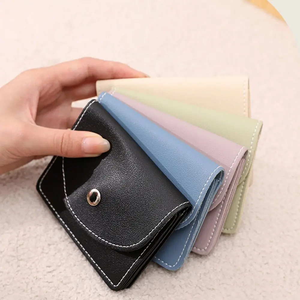Portable Korean Style Thin Card Bag Short Clutch Magnet Buckle Mini Wallet PU Solid Color Card Holder Travel