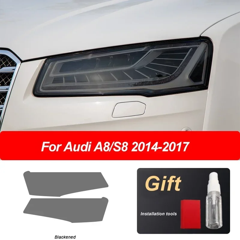 

2 Pcs Car Headlight Protective Film Self Healing Transparent Black TPU Sticker For Audi A8 D4 4H D5 4N S8 2014-2020 Accessories