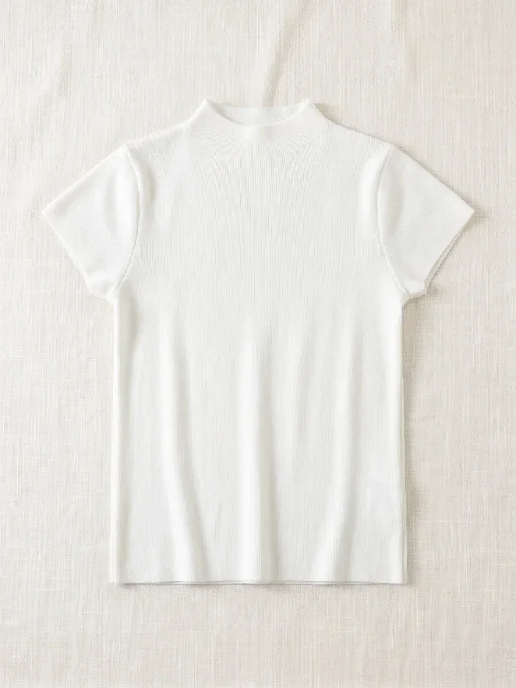 2026 Herbst Neu Slim Fit Einfarbig Vielseitige Oberteile Damen Kurzarm T-Shirt Weibliches O-Neck Strick-Shirt Streetwear – Detail 4