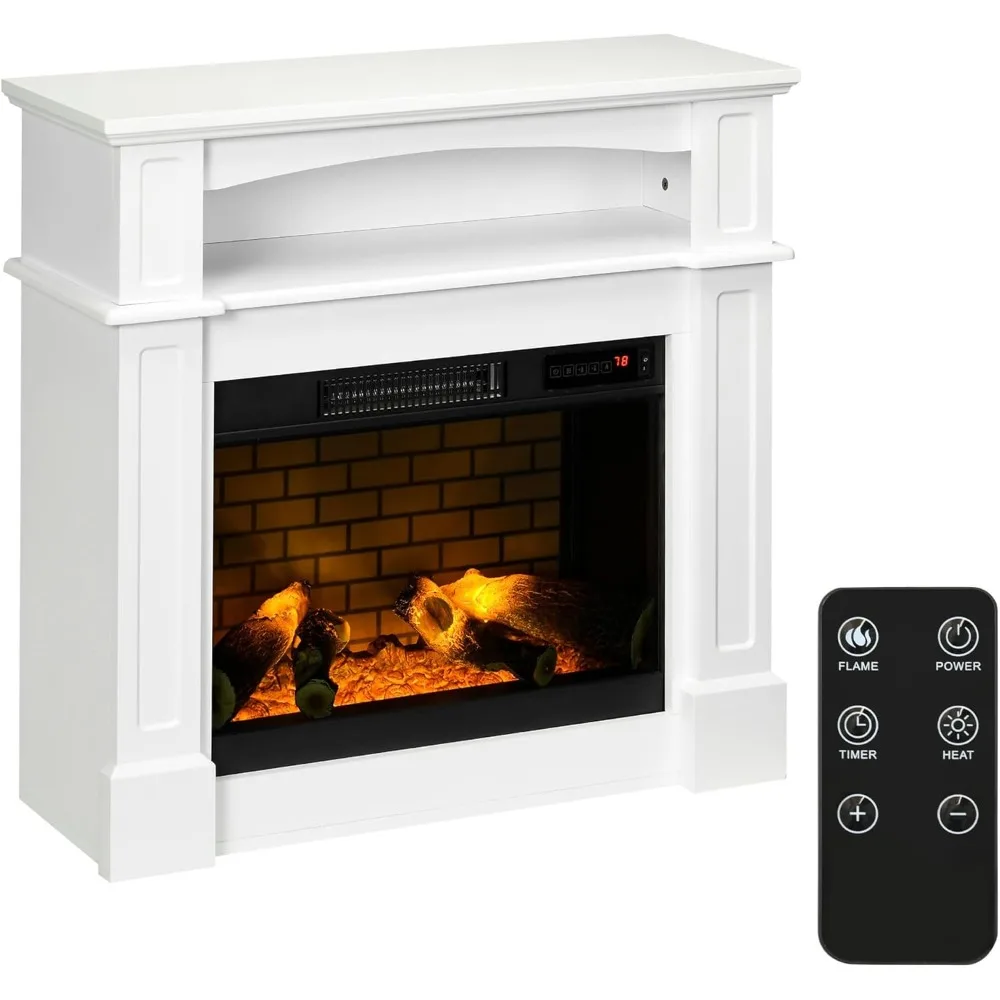 

31.75" W x 31" H Electric Fireplace Mantel TV Stand, Media Console Center Cabinet with a Shelf, White