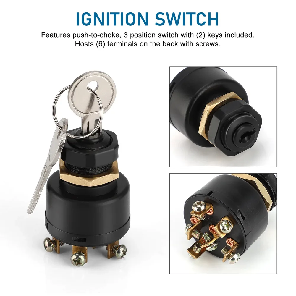 Ignition Lock with Push-to-Choke Function for Boat Motor Use Includes 2 Keys ABS Chrome Plated Brass Stainless Steel Build