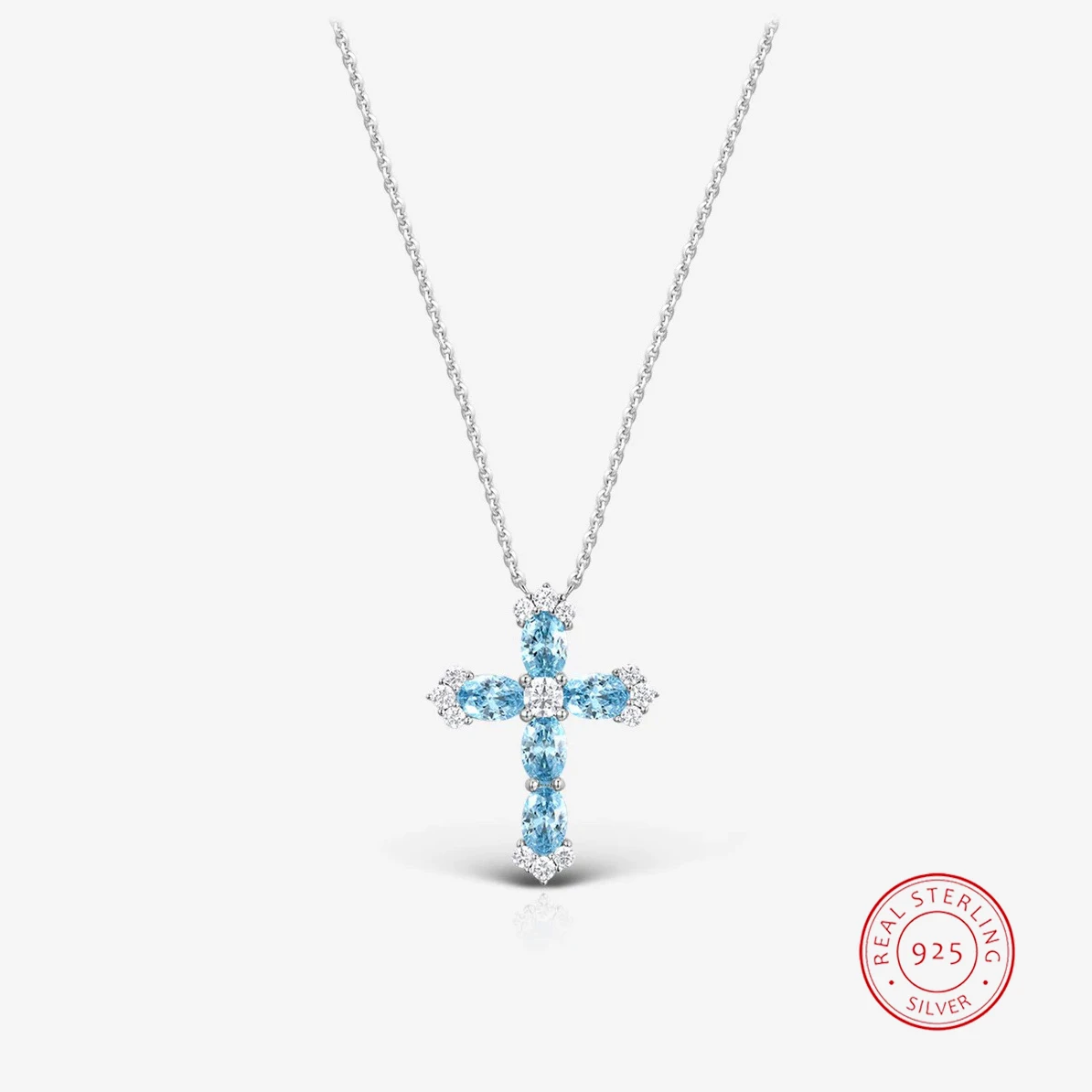 New Fashion Trend Unique Design Elegant Exquisite Cross Blue Zircon Necklace For Women High-end Jewelry Birthday Party Gift