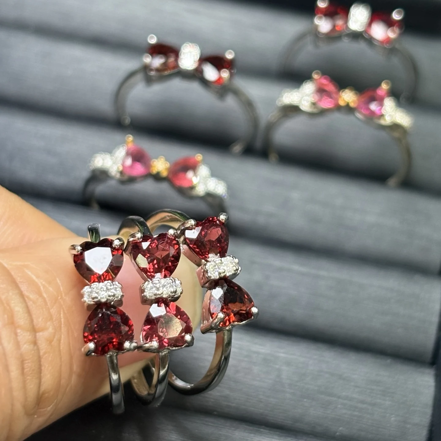 

1 Pc Fengbaowu Natural Garnet Heart Ring 925 Sterling Silver Bowknot Reiki Healing Stone Fashion Crystal Jewelry Gift Women