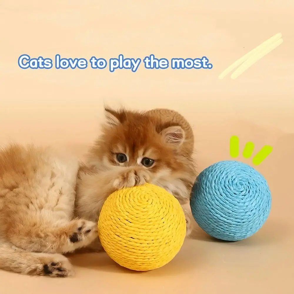 

2Pcs 8cm Cat Scratching Ball Sisal Teeth Cleaning Cat Sounding Toys Bite-resistant Interactive Kitten Chasing Ball Pet Supplies