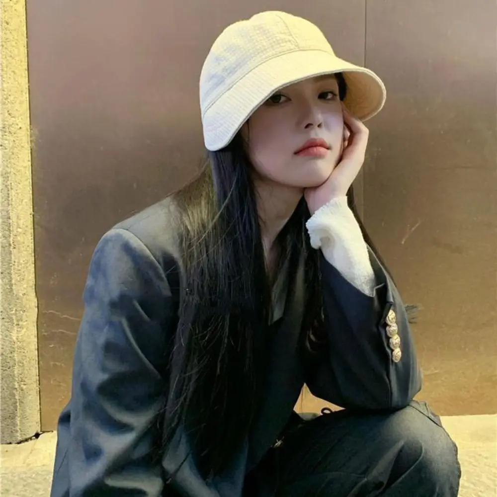 Topi Ember Waffle Warna Solid Lipat Anti-UV Cepat Kering Topi Pantai Waffle Gaya Kasual Korea Topi Lebar Pelindung Matahari Wanita