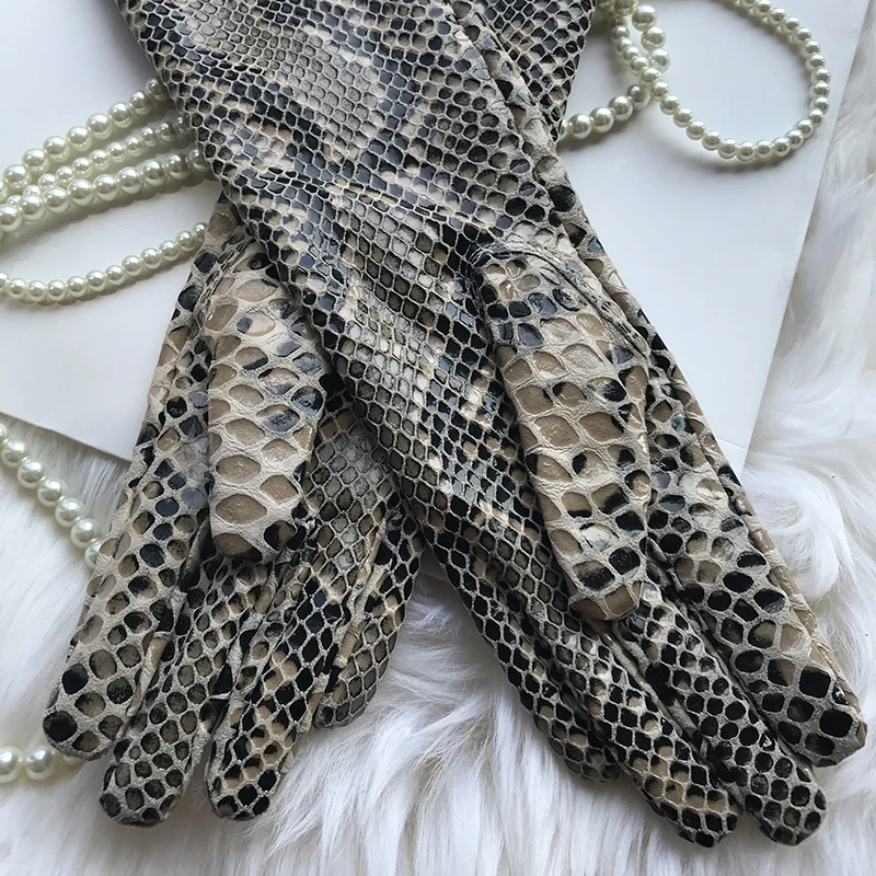 Long Genuine Leather Gloves No Lining Soft Sheepskin Snake Pattern Custom Made Women Elbow Gloves T stage gloves