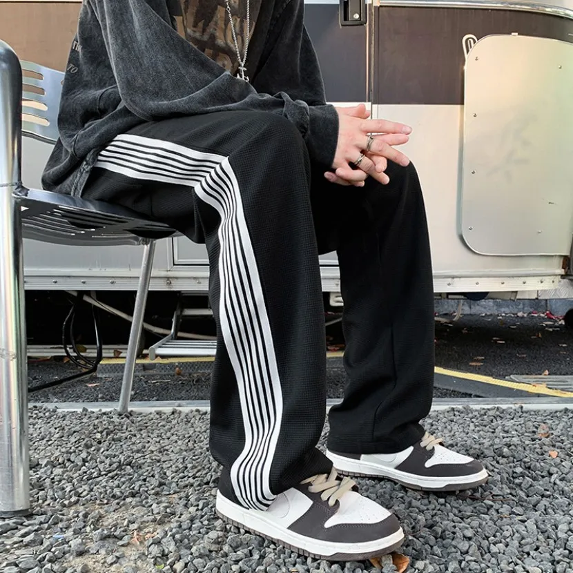 

Спортивные полосатые свободные леггинсы для мальчиков-подростков, повседневные брюки в американском стиле, молодежные спортивные штаны прямого кроя, весна-осень, новинка