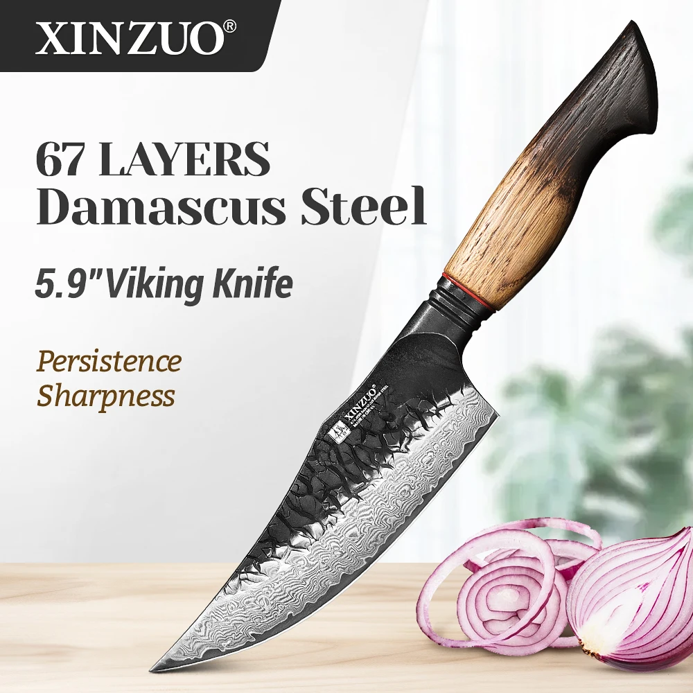 XINZUO 5.9 Inches Viking Knife Custom Damascus Steel Blade Suitable for Daily Fruit Vegetable Slicing With Practical Gift Box