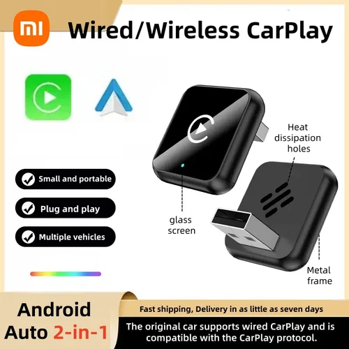 Imagen 1 del producto Xiaomi 2025 nuevo adaptador inalámbrico Android Auto y Apple CarPlay 2 en 1 para Huawei/Xiaomi/OPPO/Samsung conexión automática Plug & Play