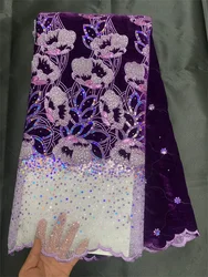 Luxury Purple Velvet African Lace Fabric With Sequins French Embroidery Nigerian Velvet Lace Fabric For Wedding Party A111-1