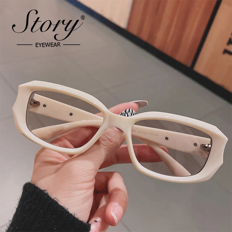 STORY Fashion Sides Logo Oversize Square Sunglasses Women Men Designer Sun Glasses Trend Y2K Blue Rectangle Sunglasses S77284H