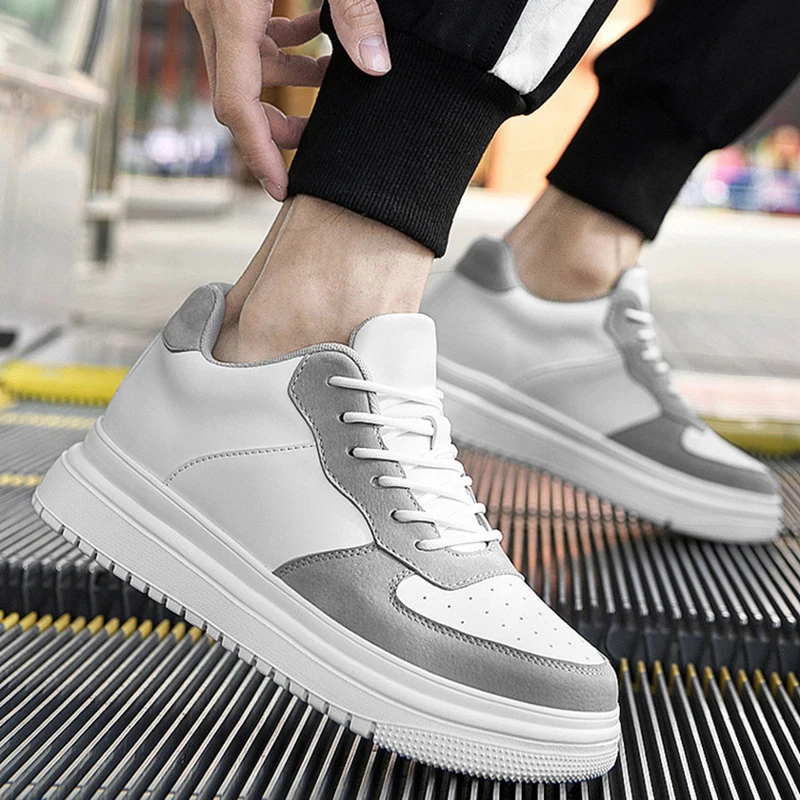 Men Leather Heightening Elevator Shoes Breathable Mesh Height Increase  Thick Sole Shoes Man Height Insole 6/8/10CM Men Sneakers