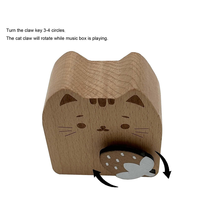 ABKJ-Wood Cat Wind Up Music Box Rotating Mechanism Movement Musical Fit For Birthday Gifts B 1 Piece