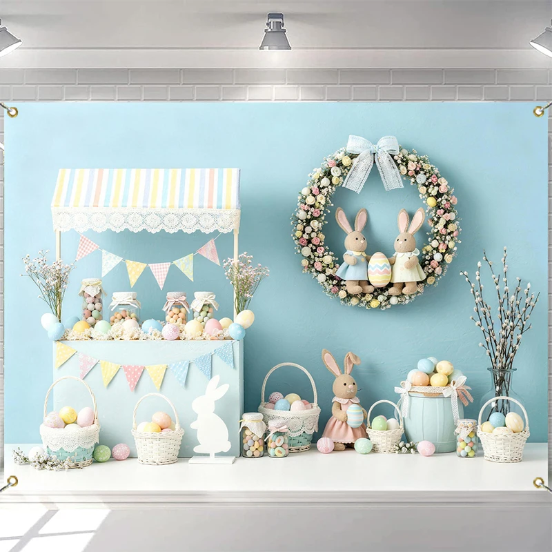 

LS Blue Easter Backdrops Cake Smash Child Baby Photo Props Adult Kids Decors Cute Bunny Easter Egg Photography Studio Background