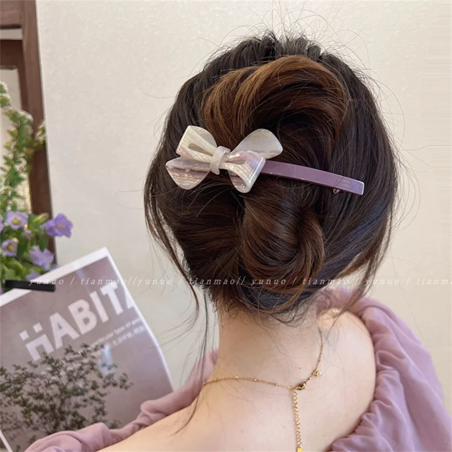 New Korean acrylic high-end bow hair clip for women and girls, fashionable and sweet temperament, spring clip hair accessories