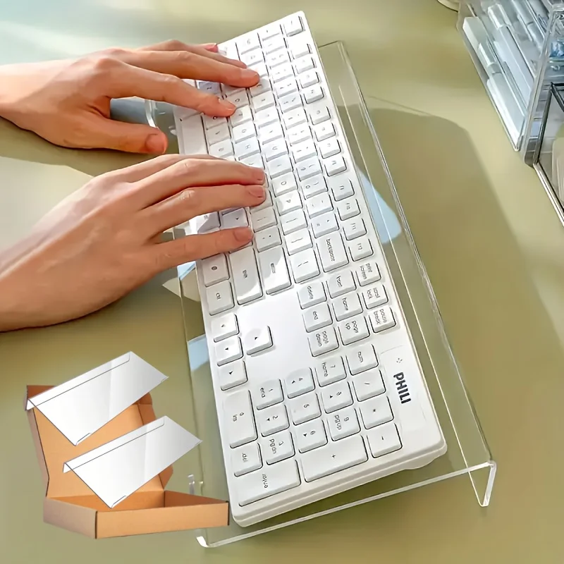Boxed Acrylic Keyboard Stand - Comfortable for Typing, Transparent Non Slip Stand, Compact, Suitable for Office and Desktop Use