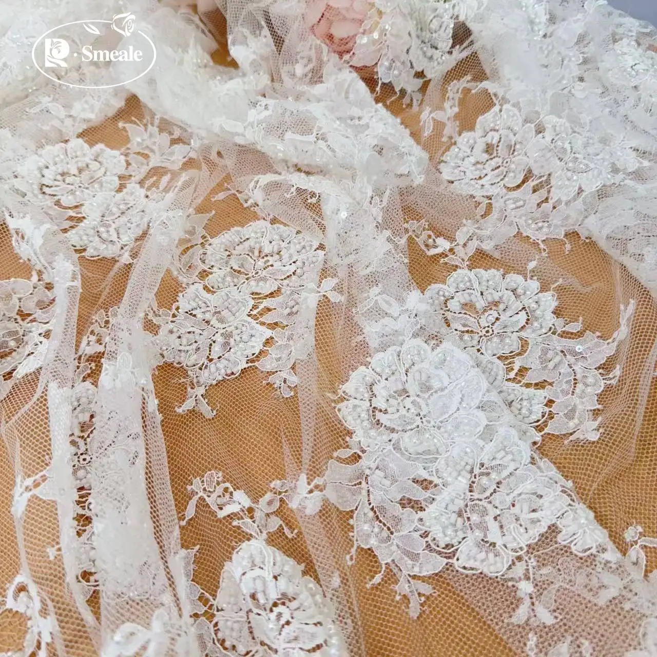 3M Eyelashes Beads Sequins Embroidery Lace Fabric Luxury Evening Dress French Lace High Quality Rope Sewing