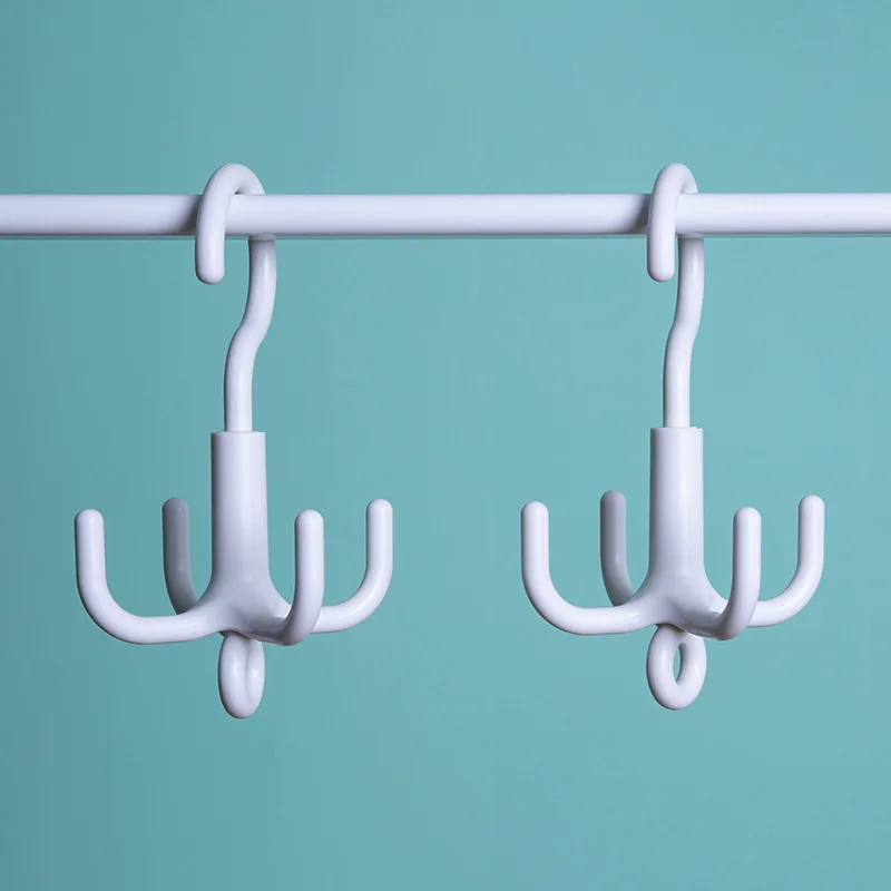 1Pc Multifunctional Rotating Clothes Hook Punch Free 4-Claw Rotation Coat Hanger Belt Organizer Scarf Storage Rack Wardrobe