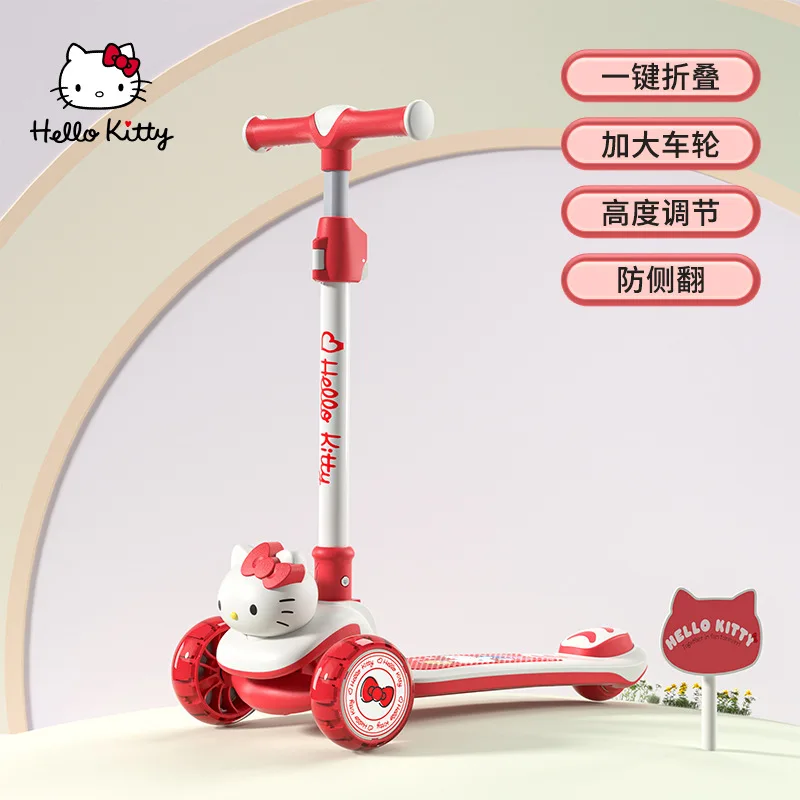 Kawaii Sanrio Anime Hobby Hello Kitty Foldable Scooter Children 3-6 Years Old Scooter Pedal Pulley Car Birthday Present