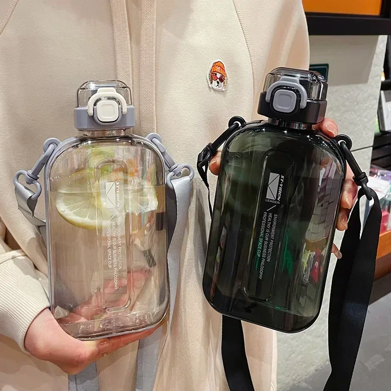 Bottle for Sport Camping Flat Square Transparent Water Bottle Portable Travel Canteen with Adjustable Strap Elegant Slim
