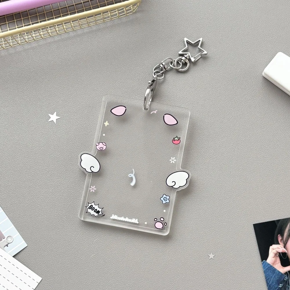 with Keychain Korean Photocard Holder Cartoon Animals Ears Acrylic Transparent Card Bag Casual Idol Photo Storage