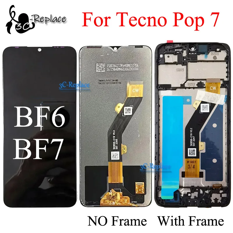 أسود 6.6 بوصة لـ Tecno Pop 7 Pop7 BF6 BF7 شاشة LCD تعمل باللمس محول الأرقام الجمعية استبدال/مع الإطار