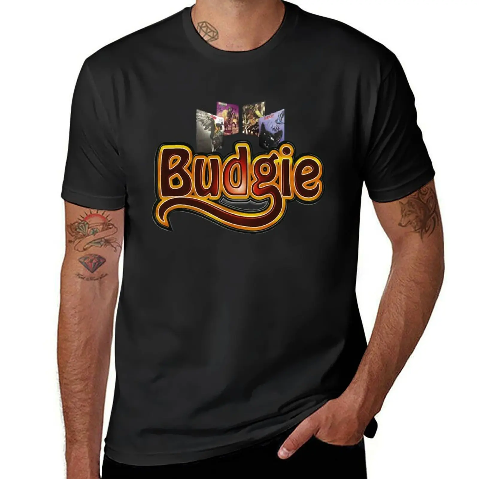 

Brown Guitar Budgie Band T-Shirt cute clothes funny shirt cotton valentines clothes Luxury man tshirts for men