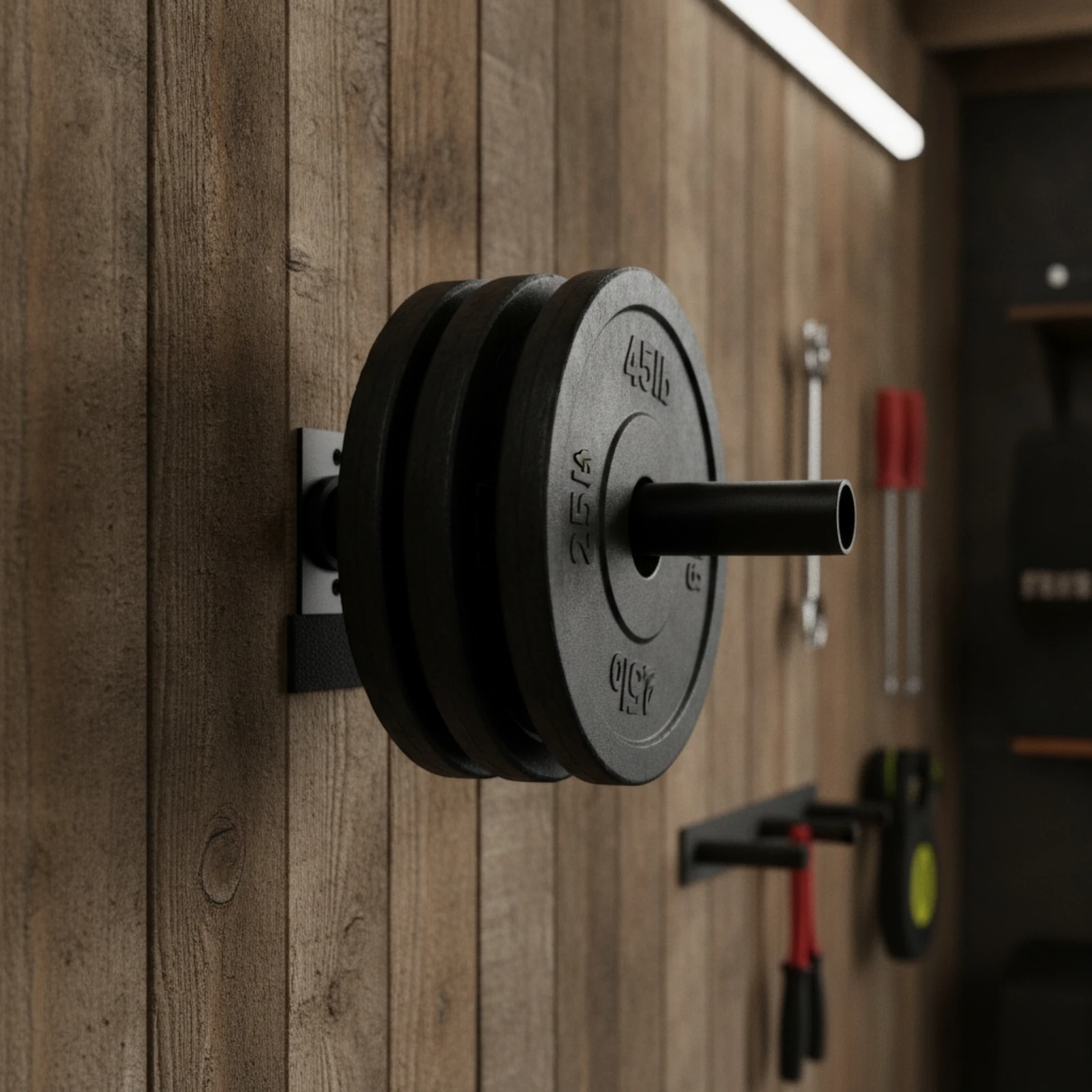 Support mural compact pour plaques de poids, idéal pour les propriétaires de salles de sport à domicile et les studios de fitness