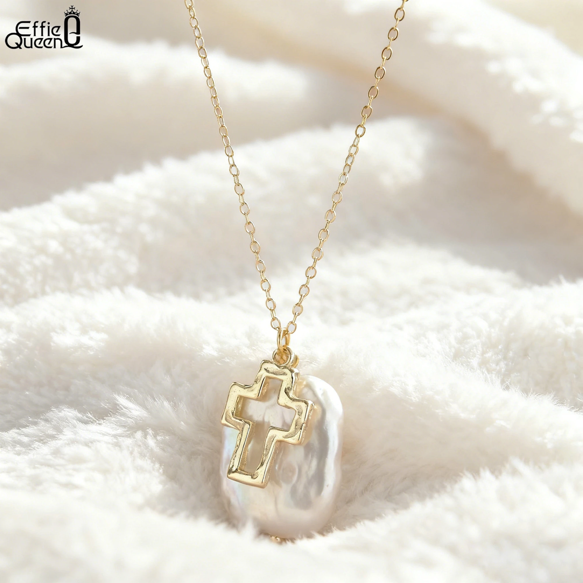 EFFIE QUEEN جودة عالية 925 الفضة 14k الذهب الباروك اللؤلؤ قلادة قلادة رومانسية مجوهرات للنساء 2025 الاتجاه قلادة GPN79