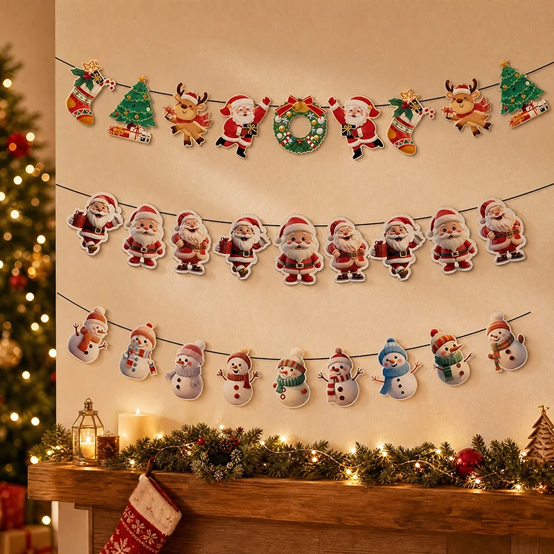 2026 Santa Claus Snow Deer Man Merry Christmas Theme Party Wall Hanging Flags Banners for Family Home Festival Decoration