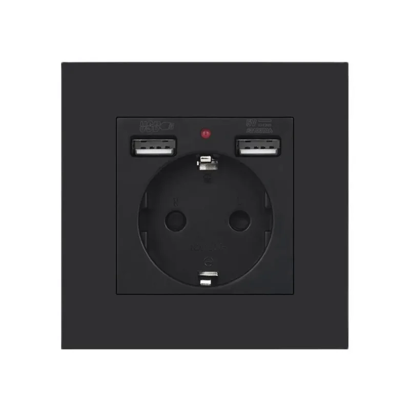 VISWE EU Usb wall socket 86mm*86mm PC Panel Type c and USB Plug Output 5V 2A,16A 250V Outlet Suitable for European standard box