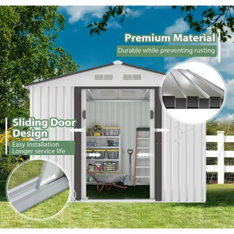 

Modern Outdoor Steel Structure Storage Shed with Lockable Door for Backyard Garden Tool Shed Warehouse & Container House Storage