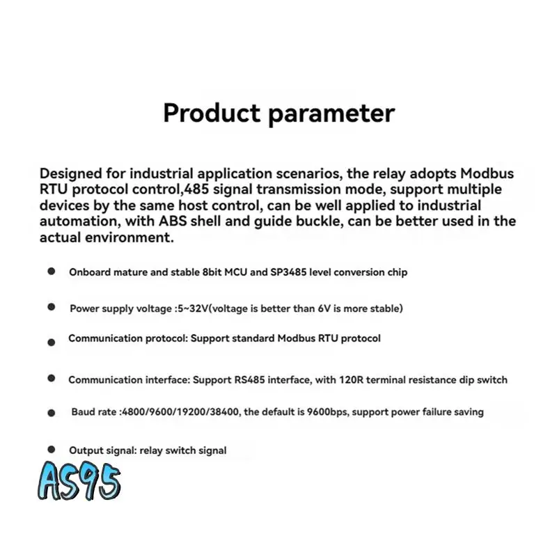 AS95-Industrial Grade 2-CH Relay Module RS485 Interface Relay Modbus RTU Protocol Control Optocoupler Isolation