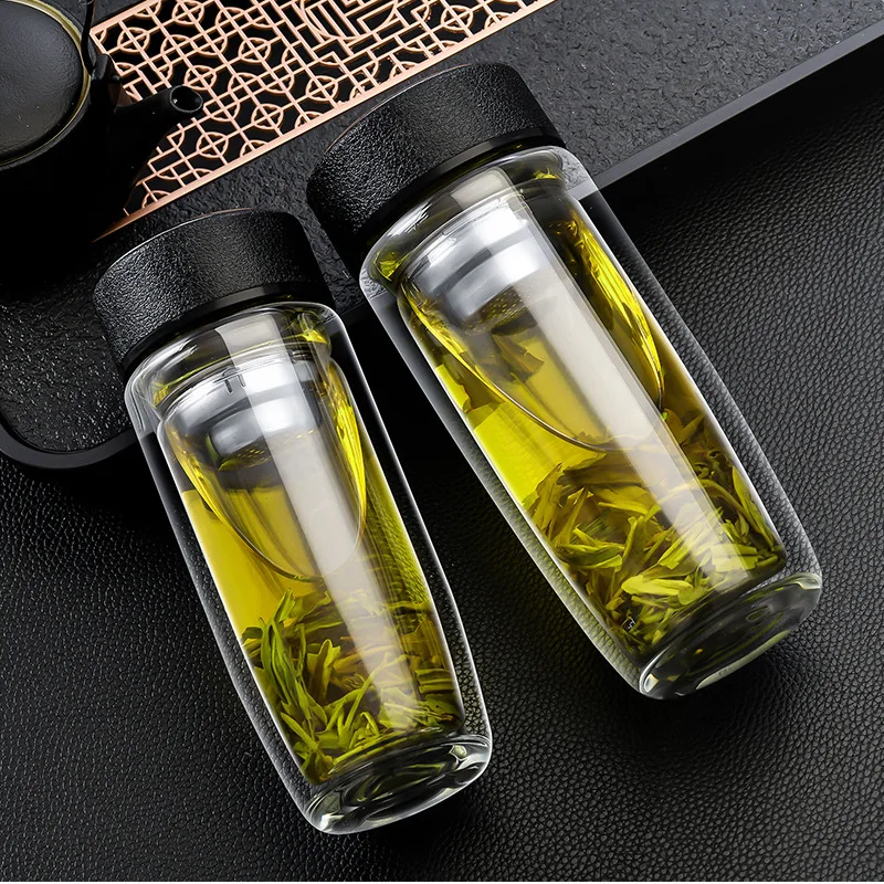 380ml Double Wall Glass Water Bottles For Dink Tea with Infuser Tumbler Stainless Steel Filters Tea Strainer Travel Drinkware