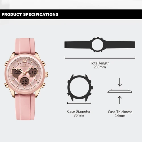 Imagen 2 del producto NAVIFORCE 2025 relojes de lujo de moda para mujer, relojes de pulsera deportivos de silicona con pantalla Dual de cuarzo resistente al agua hasta 30M para mujer