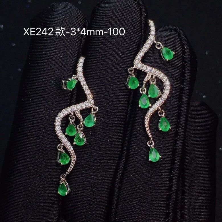 

design style emerald earrings for wedding total 1.8ct natural emerald drop earrings luxury 925 silver emerald jewelry