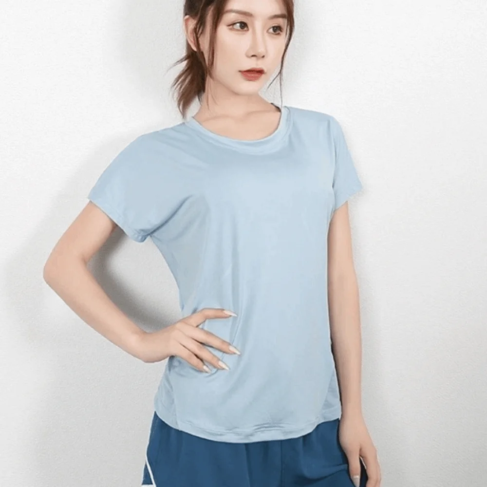 

Comfortable Quick Dry Sports Yoga T-Shirts Short Sleeve Solid Color Running Shirts Tees Loose Backless Sports Tops Workout Gym