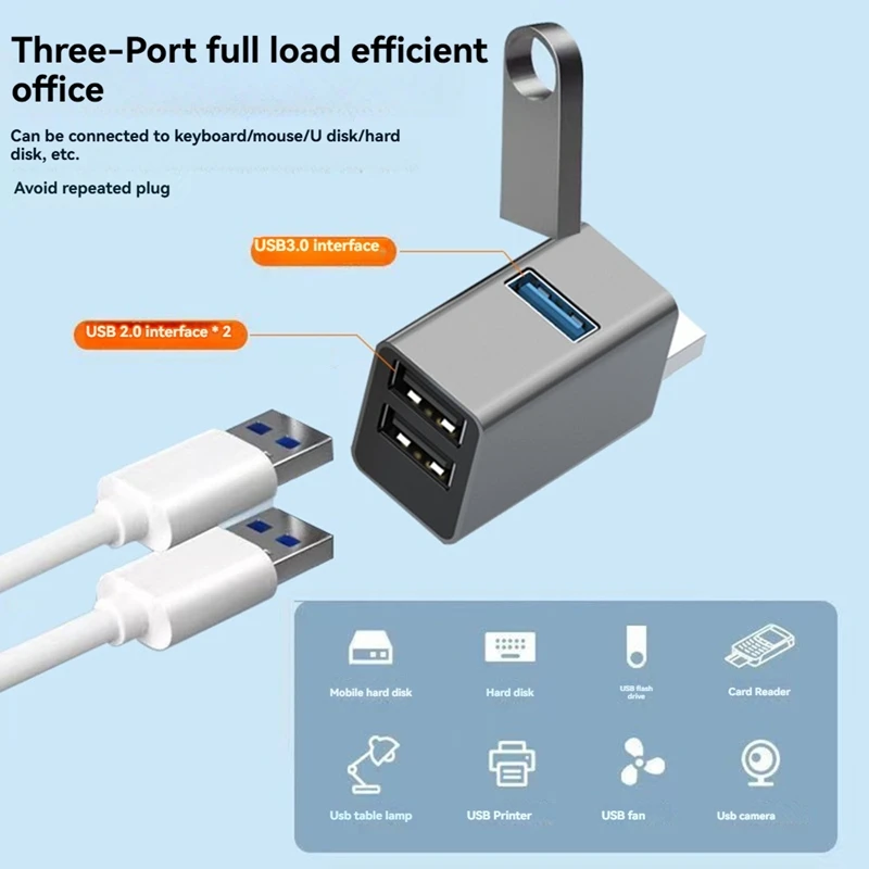 USB Hub Plug Play Data Hub Anti-Interference USB Laptop Docking Station 3-In-1 USB 3.0 Hub Adapter Laptop Accessory