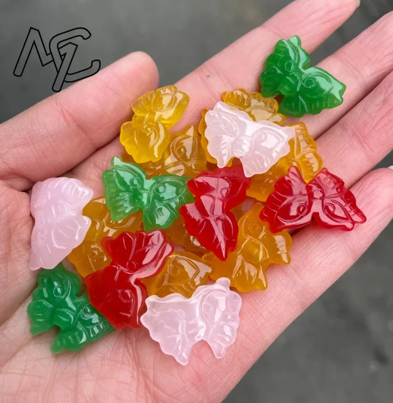 3PC Natural Jade Double Sided Carving Colorful Butterfly Bead Accessories DIY Earrings Jewellery Fashion Hand-Carved Amulet Gift