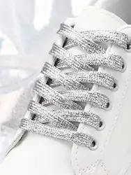 Silver metal glitter gold wire canvas shoes board shoes Korean version of all performance flat shoelaces
